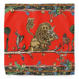 MEDIEVAL BESTIARY MAKING MUSIC Violinist Lion,Hare Bandana