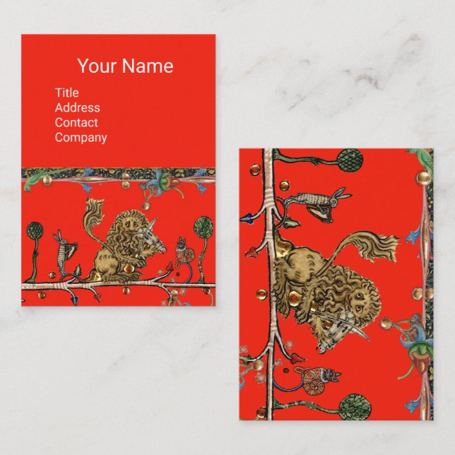 MEDIEVAL BESTIARY MAKING MUSIC Violinist Lion,Hare Business Card (Front/Back)