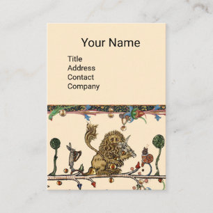MEDIEVAL BESTIARY MAKING MUSIC Violinist Lion,Hare Business Card