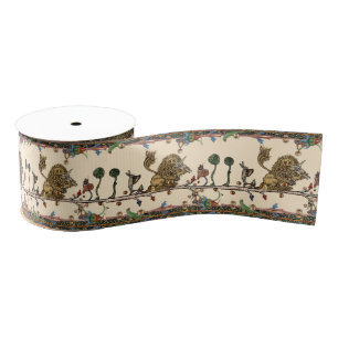 MEDIEVAL BESTIARY MAKING MUSIC,Violinist Lion,Hare Grosgrain Ribbon