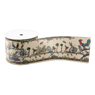 MEDIEVAL BESTIARY MAKING MUSIC Violinist Lion,Hare Grosgrain Ribbon
