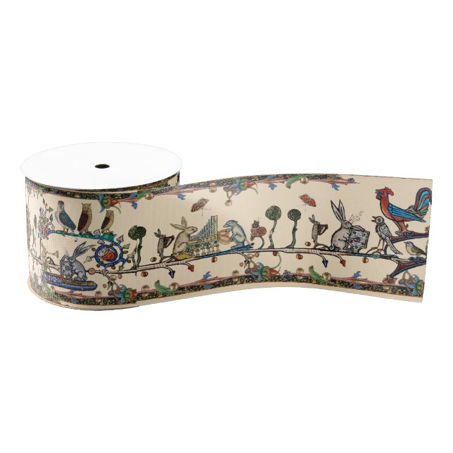 MEDIEVAL BESTIARY MAKING MUSIC Violinist Lion,Hare Grosgrain Ribbon (Spool)