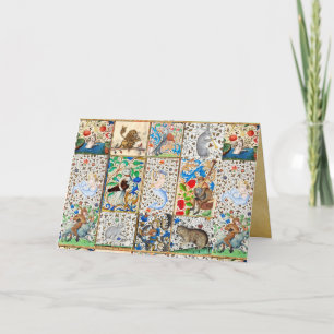 MEDIEVAL BESTIARY MAKING MUSIC Violinist Lion,Hare Holiday Card