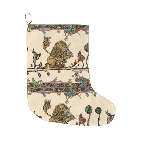 MEDIEVAL BESTIARY MAKING MUSIC Violinist Lion Hare Large Christmas Stocking