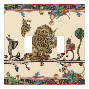 MEDIEVAL BESTIARY MAKING MUSIC Violinist Lion,Hare Light Switch Cover