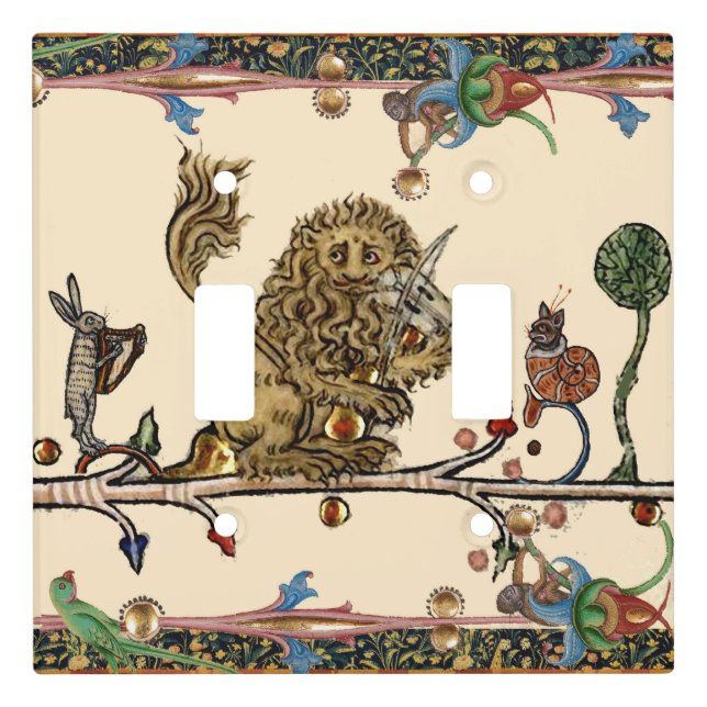 MEDIEVAL BESTIARY MAKING MUSIC Violinist Lion,Hare Light Switch Cover (Front)