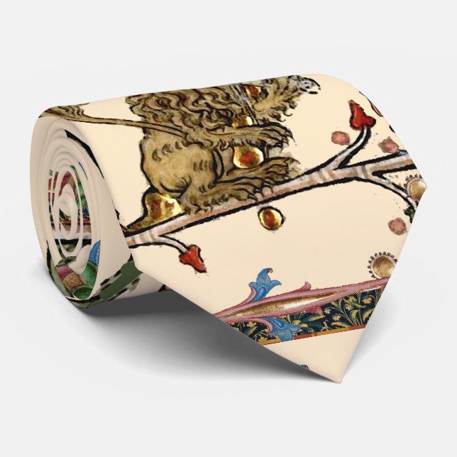 MEDIEVAL BESTIARY MAKING MUSIC Violinist Lion,Hare Neck Tie (Rolled)