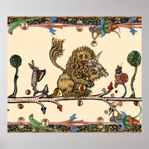 MEDIEVAL BESTIARY MAKING MUSIC Violinist LionHare Poster