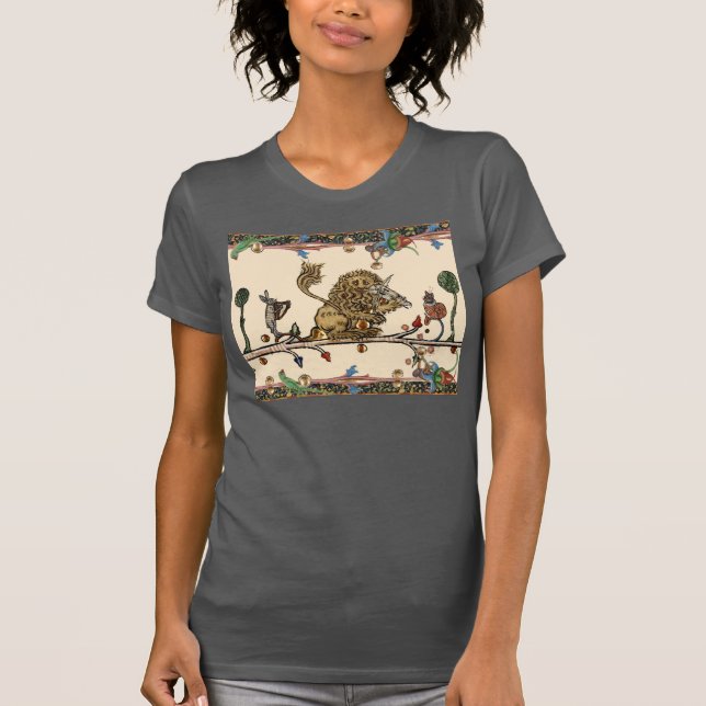 MEDIEVAL BESTIARY MAKING MUSIC Violinist Lion,Hare T-Shirt (Front)