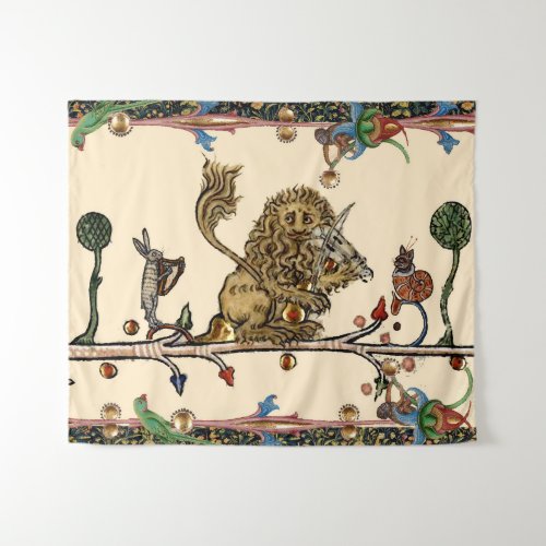 MEDIEVAL BESTIARY MAKING MUSIC Violinist LionHare Tapestry