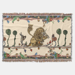 MEDIEVAL BESTIARY MAKING MUSIC Violinist Lion,Hare Throw Blanket