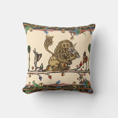 MEDIEVAL BESTIARY MAKING MUSIC Violinist LionHare Throw Pillow