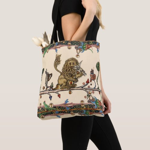 MEDIEVAL BESTIARY MAKING MUSIC Violinist LionHare Tote Bag