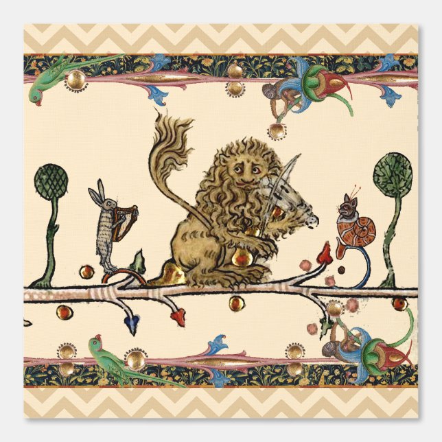 MEDIEVAL BESTIARY MAKING MUSIC,Violinist Lion,Hare Wallpaper (Front)