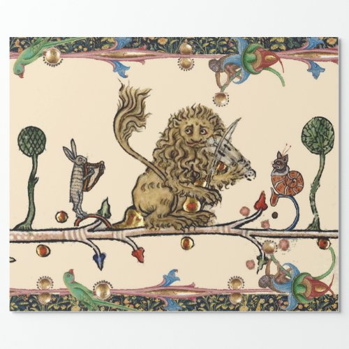 MEDIEVAL BESTIARY MAKING MUSIC Violinist LionHare Wrapping Paper