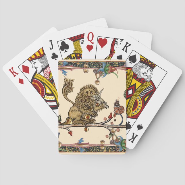 MEDIEVAL BESTIARY MAKING MUSIC Violinist Lion Poker Cards (Back)