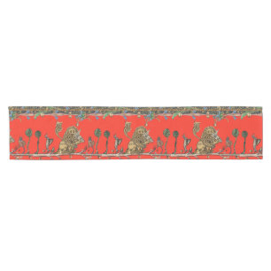 MEDIEVAL BESTIARY MAKING MUSIC Violinist Lion,Red Short Table Runner