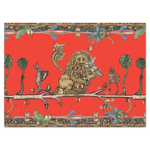 MEDIEVAL BESTIARY MAKING MUSIC Violinist Lion Red Tissue Paper
