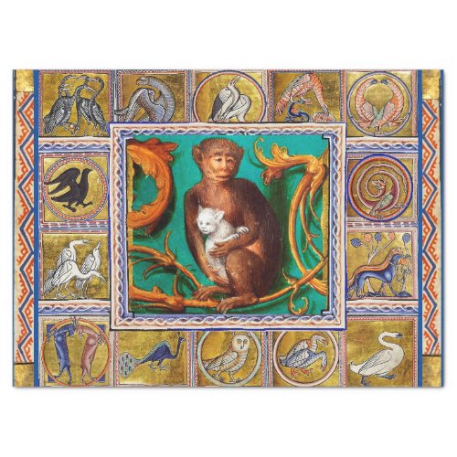 MEDIEVAL BESTIARYMONKEY AND WHITE CATANIMALS  TISSUE PAPER