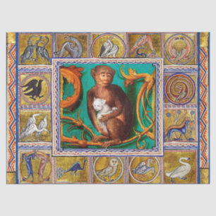 MEDIEVAL BESTIARY,MONKEY AND WHITE CAT,ANIMALS TISSUE PAPER