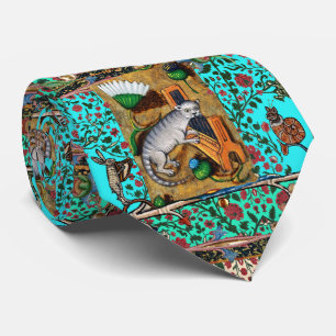 MEDIEVAL BESTIARY MUSIC,CAT PLAYING ORGAN Blue Neck Tie