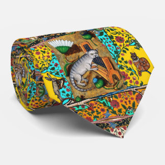 MEDIEVAL BESTIARY MUSIC,CAT PLAYING ORGAN Yellow Neck Tie