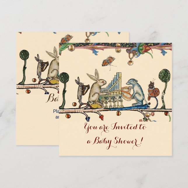 MEDIEVAL BESTIARY MUSIC Rabbit and Dog Baby Shower Invitation (Front/Back)