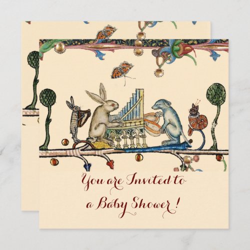 MEDIEVAL BESTIARY MUSIC Rabbit and Dog Baby Shower Invitation