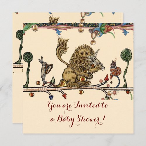 MEDIEVAL BESTIARY MUSIC Violinist Lion Baby Shower Invitation