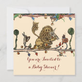 MEDIEVAL BESTIARY MUSIC Violinist Lion Baby Shower Invitation (Front)