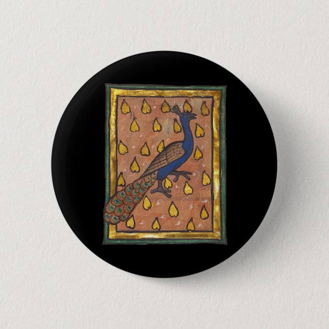 Medieval Bestiary Peacock c. 1270 Button (Front)