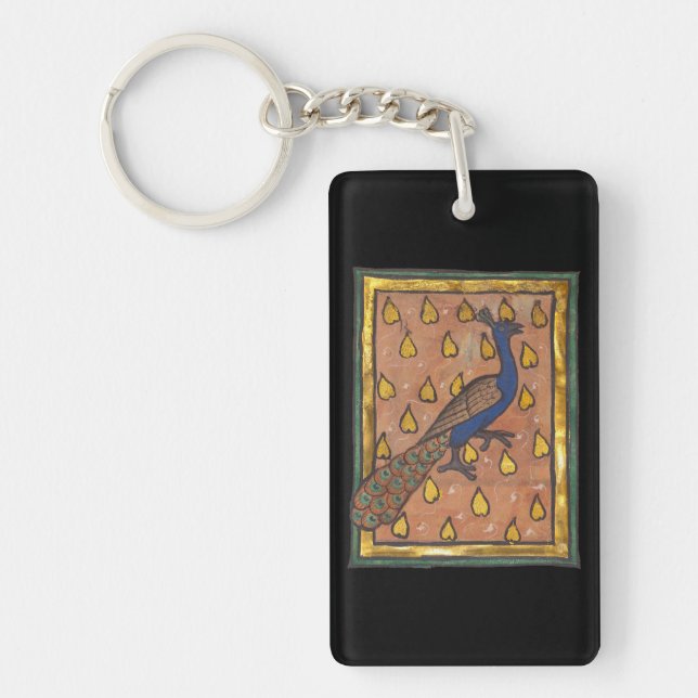 Medieval Bestiary Peacock c. 1270 Keychain (Front)