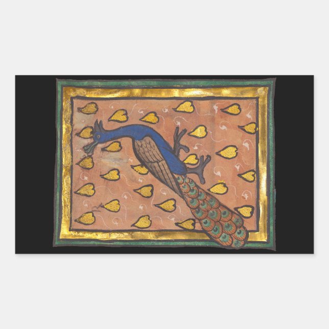 Medieval Bestiary Peacock c. 1270 Rectangular Sticker (Front)