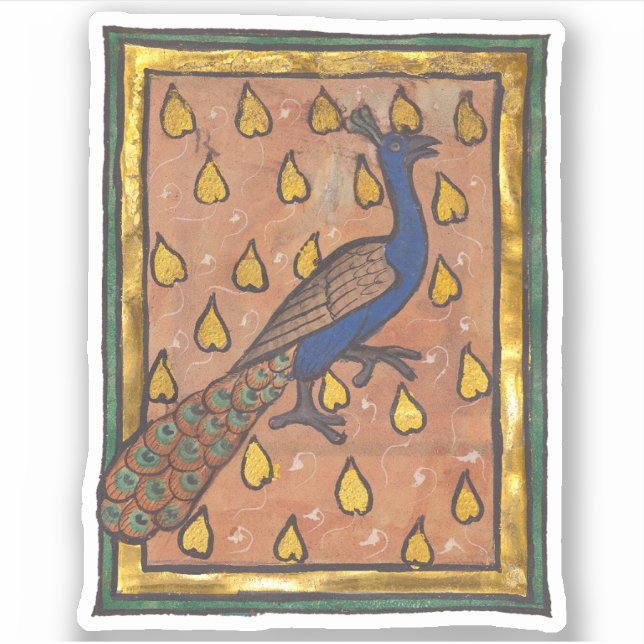 Medieval Bestiary Peacock c. 1270 Sticker (Front)