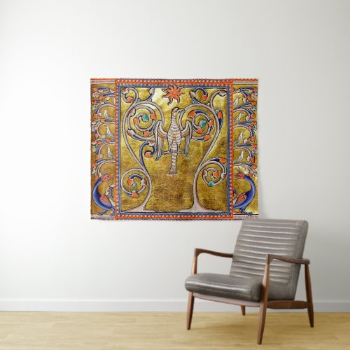 MEDIEVAL BESTIARYPHOENIX ON TREE OF LIFEDRAGONS  TAPESTRY