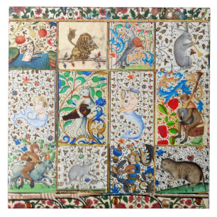 MEDIEVAL BESTIARY PLAYING MUSICAL INSTRUMENTS CERAMIC TILE