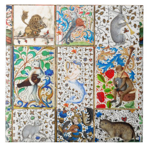 MEDIEVAL BESTIARY PLAYING MUSICAL INSTRUMENTS CERAMIC TILE
