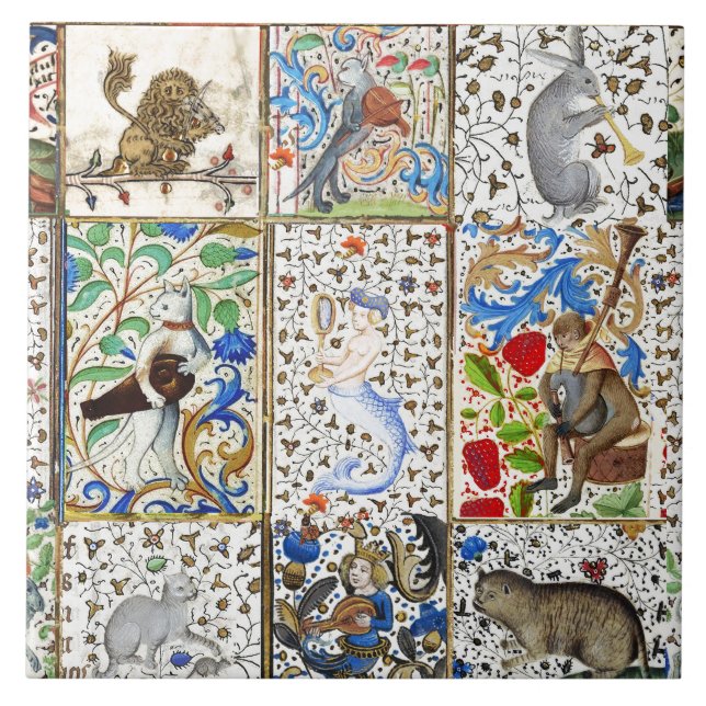 MEDIEVAL BESTIARY PLAYING MUSICAL INSTRUMENTS CERAMIC TILE (Front)
