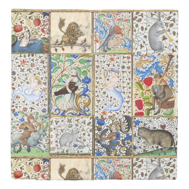 MEDIEVAL BESTIARY PLAYING MUSICAL INSTRUMENTS DUVET COVER (Front)
