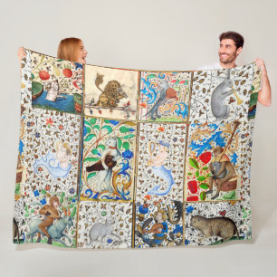 MEDIEVAL BESTIARY PLAYING MUSICAL INSTRUMENTS FLEECE BLANKET