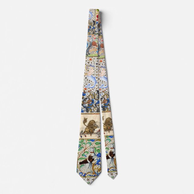MEDIEVAL BESTIARY PLAYING MUSICAL INSTRUMENTS NECK TIE (Front)