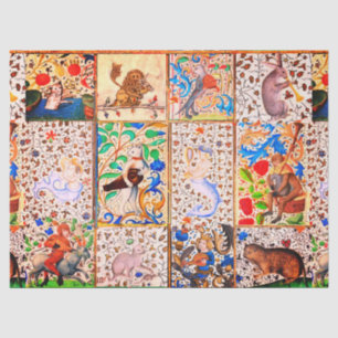 MEDIEVAL BESTIARY PLAYING MUSICAL INSTRUMENTS Red Tissue Paper