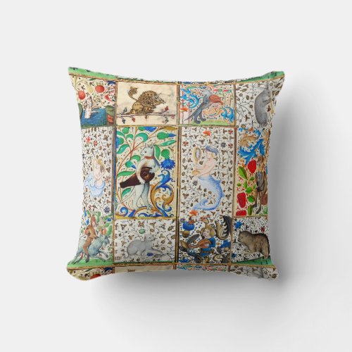 MEDIEVAL BESTIARY PLAYING MUSICAL INSTRUMENTS THROW PILLOW
