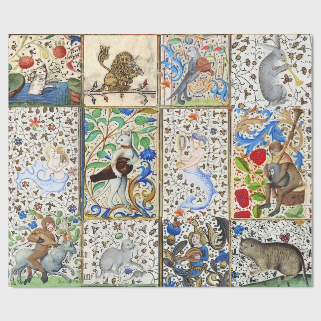 MEDIEVAL BESTIARY PLAYING MUSICAL INSTRUMENTS WRAPPING PAPER (Flat)