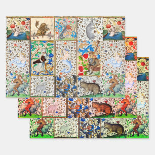 MEDIEVAL BESTIARY PLAYING MUSICAL INSTRUMENTS WRAPPING PAPER SHEETS