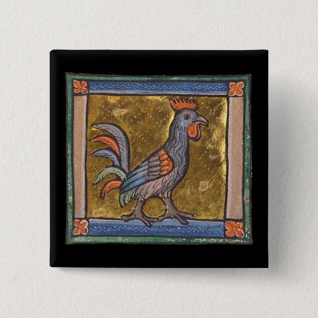 Medieval Bestiary Rooster c. 1270 Button (Front)