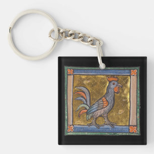 Medieval Bestiary Rooster c. 1270 Keychain