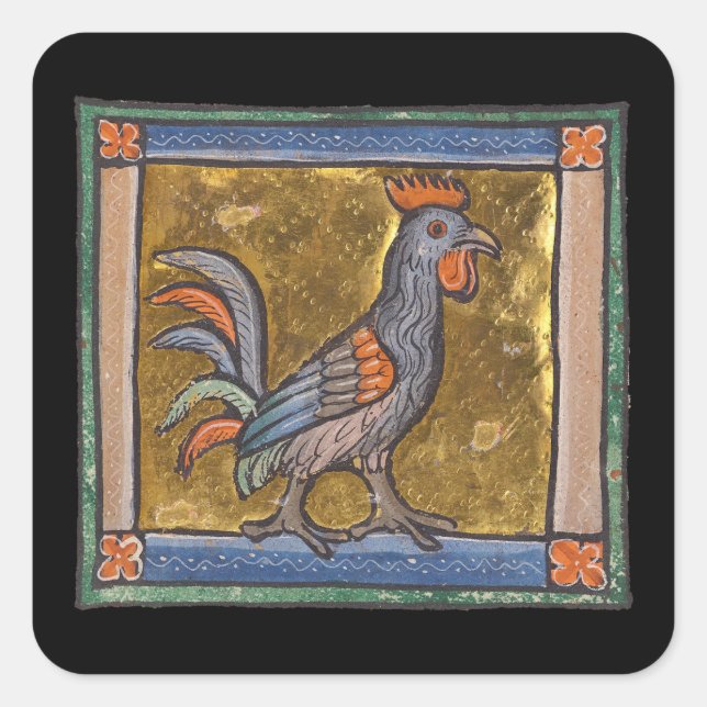 Medieval Bestiary Rooster c. 1270 Square Sticker (Front)