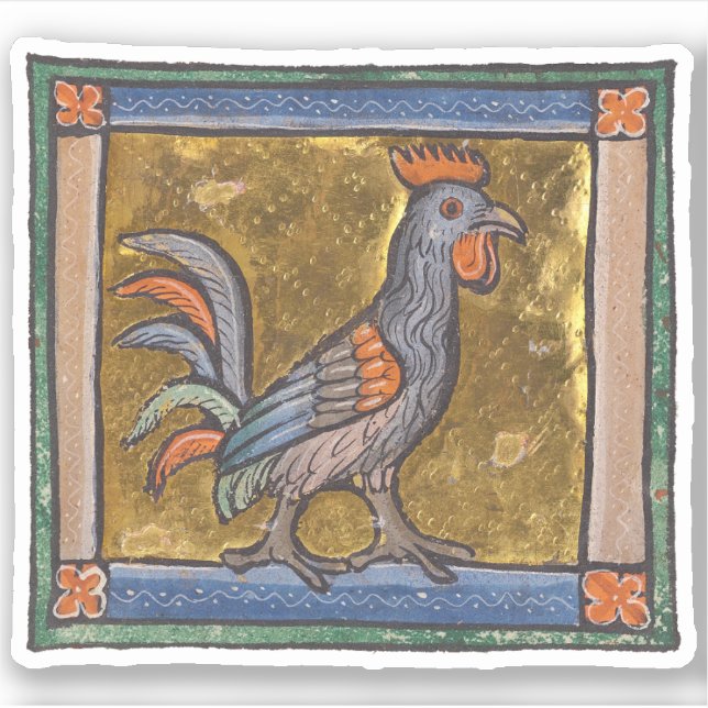 Medieval Bestiary Rooster c. 1270 Sticker (Front)