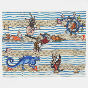 MEDIEVAL BESTIARY,SEA  MONSTERS FANTASY ANIMALS FLEECE BLANKET